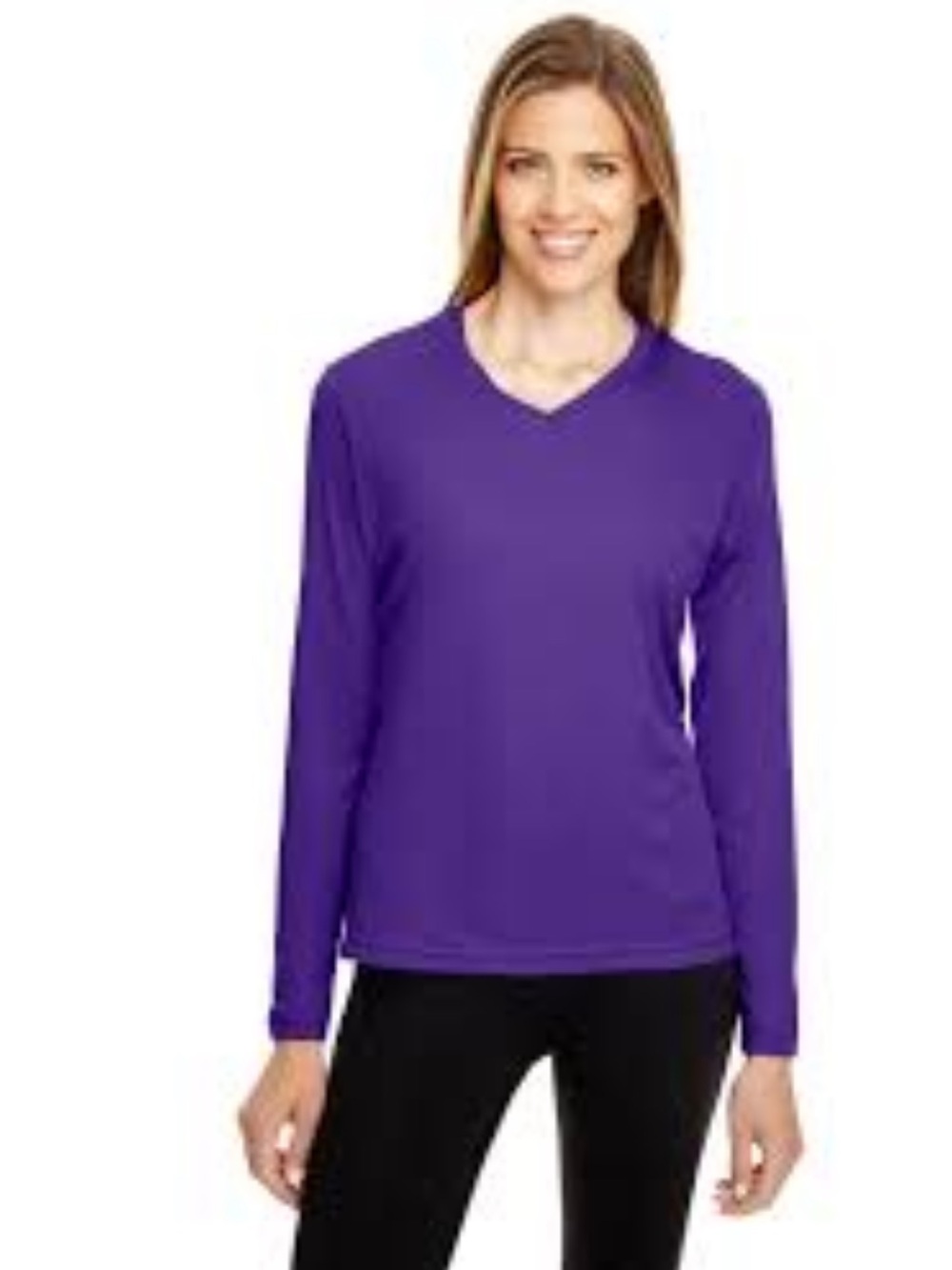 Women's Purple V-Neck Long Sleeve Tee